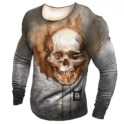 

Men's Unisex T shirt Tee Skull Graphic Prints Crew Neck Gray 3D Print Outdoor Street Long Sleeve Print Clothing Apparel Basic Sports Designer Casual