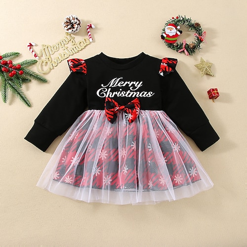 

Kids Girls' Ugly Christmas Dress Letter A Line Dress Christmas Gifts Black Above Knee Long Sleeve Active Daily Dresses Christmas Winter Fall Regular Fit 3-7 Years