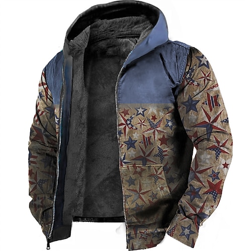 

Men's Fleece Jacket Full Zip Hoodie Fleece Hoodie Sherpa Jacket Brown Hooded Graphic Prints National Flag Zipper Print Sports & Outdoor Daily Sports 3D Print Fleece Streetwear Designer Casual Winter