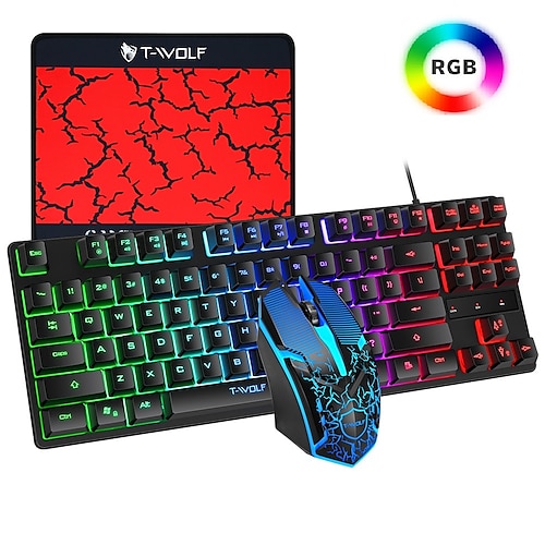 

TF260 Mechanical Keyboard And Mouse Set 87 Keys RGB 1600 DPI Optical Gaming Mouse With Pad For Gamer Desktop Laptop