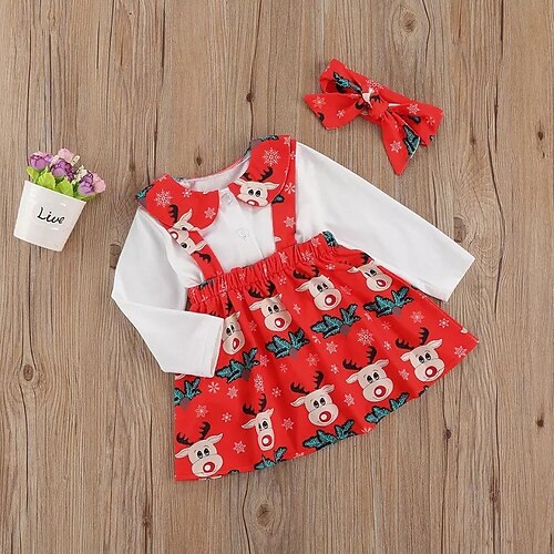 

Toddler Girls' Ugly Christmas Graphic Crewneck Clothing Set Set Long Sleeve Active Outdoor Cotton 3-7 Years Winter Red / Cute / Fall / Knee-length