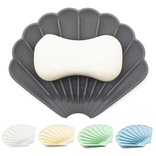 

Silicone Soap Box Free Punching Diversion Soap Dish Shell Non-slip Soap Bracket Bathroom Supplies Soft Rubber Soap Pad