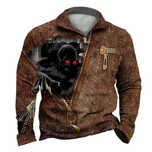 

Men's Zip Up Sweatshirt Pullover Quarter Zipper Sweatshirt Brown Half Zip Skull Graphic Prints Zipper Print Daily Sports 3D Print Designer Casual Big and Tall Spring & Fall Clothing Apparel Hoodies