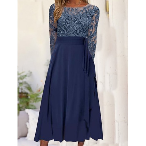 

Women's Sheath Dress Midi Dress Midi Dress Dark Blue Long Sleeve Pure Color Ruched Embroidered Fall Winter Crew Neck Stylish Elegant Modern 2022 S M L XL XXL 3XL