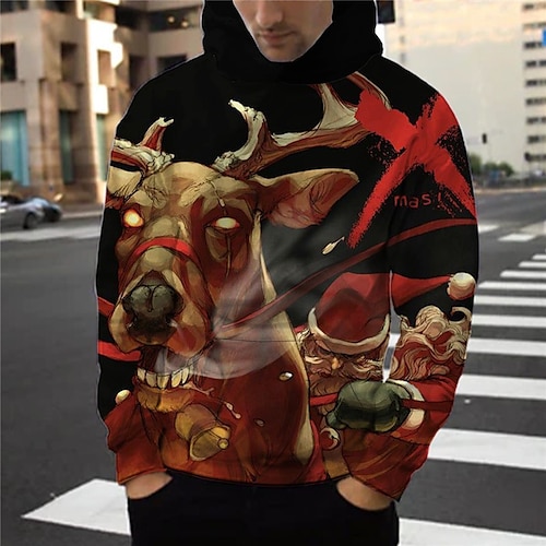 

Men's Pullover Hoodie Sweatshirt Brown Hooded Graphic Prints Reindeer Print Daily Sports 3D Print Basic Streetwear Designer Spring Fall Clothing Apparel Hoodies Sweatshirts