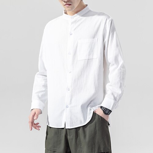 

Men's Shirt Solid Color Stand Collar Green White Black Daily Work Long Sleeve Button-Down Clothing Apparel Streetwear Simple Casual