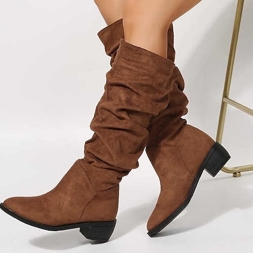 

Women's Boots Daily Slouchy Boots Plus Size Knee High Boots Winter Block Heel Pointed Toe Casual Minimalism Faux Leather Loafer Solid Colored Black Khaki Brown