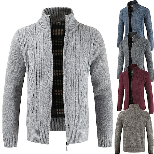 

Men's Sweater Cardigan Zip Sweater Sweater Jacket Knit Knitted Braided Solid Color Stand Collar Vintage Style Soft Daily Clothing Apparel Winter Fall Black Blue S M L / Long Sleeve / Regular Fit