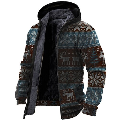 

Men's Full Zip Hoodie Jacket Blue Hooded Graphic Prints Snowflake Zipper Print Casual Daily Sports 3D Print Fleece Basic Designer Casual Fall Winter Clothing Apparel Hoodies Sweatshirts Long Sleeve