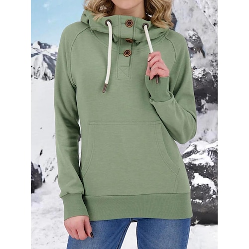 

Women's Hoodie Sweatshirt Pullover Basic Button Front Pocket Green Solid Color Street Hoodie Long Sleeve Cotton S M L XL XXL