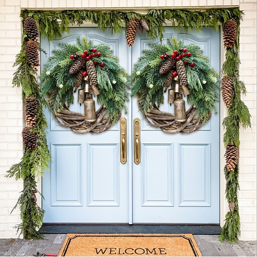 

Pine Bells Rattan Wreaths Country Wreaths Christmas Decorations at Christmas Doors.
