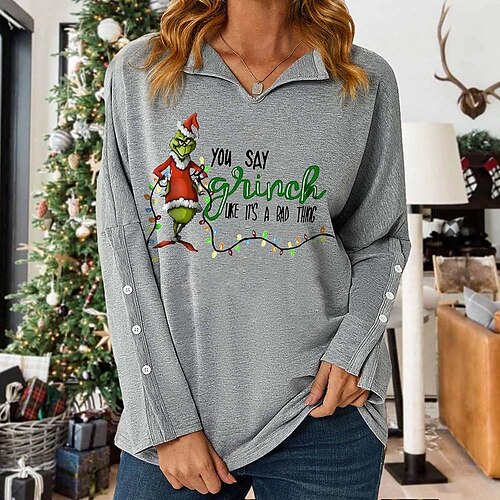 

Women's Sweatshirt Pullover Streetwear Green Red Gray Graphic Christmas V Neck Long Sleeve S M L XL 2XL 3XL