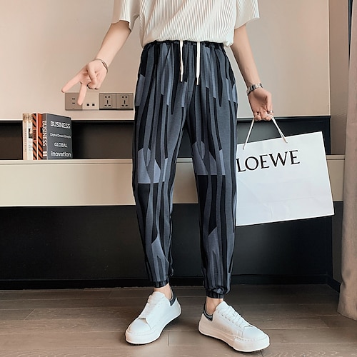 

Men's Joggers Tapered pants Trousers Casual Pants Pocket Drawstring Elastic Waist Stripe Graphic Prints Comfort Breathable Full Length Daily Going out Streetwear Cotton Blend Stylish Casual Black
