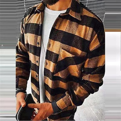 

Men's Flannel Shirt Shirt Jacket Shacket Shirt Plaid / Check Turndown Black Street Daily Long Sleeve Button-Down Clothing Apparel Basic Fashion Casual Comfortable