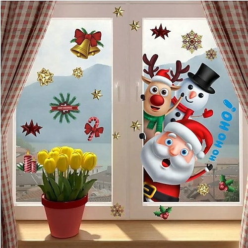 

Big Size Removable Christmas Wall Stickers Refrigerator Window Glass Sticker DIY Santa Claus Elk Gift Merry Christmas Decor for Home Xmas Ornaments