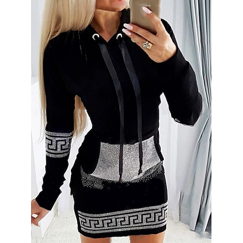 

Women's Sweatshirt Dress Winter Dress Mini Dress Black Long Sleeve Print Print Winter Fall Hooded Stylish Modern Fall Dress 2022 S M L XL 2XL 3XL