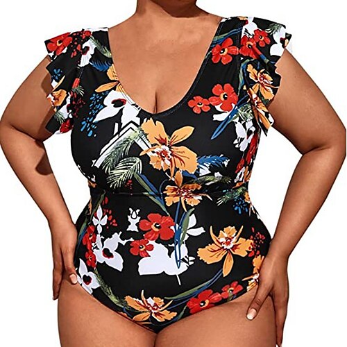 

Mujer Bañadores Una pieza Monokini Trajes de baño Talla Grande Traje de baño Volante Espalda al Aire Control de barriga Estampado Flor Negro Escote en V Trajes de baño nuevo Vacaciones Elegante