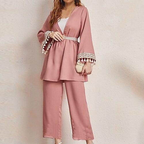 

Women's Loungewear Sets Nighty 2 Pieces Color Combo Simple Comfort Soft Home Daily Vacation Polyester Breathable V Wire Long Sleeve Pant Fall Spring Blue Pink