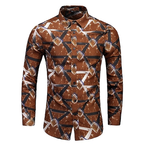 

Per uomo Vintage Camicia Standard Manica lunga Squadrata Fantasia geometrica Poliestere Marrone 2023