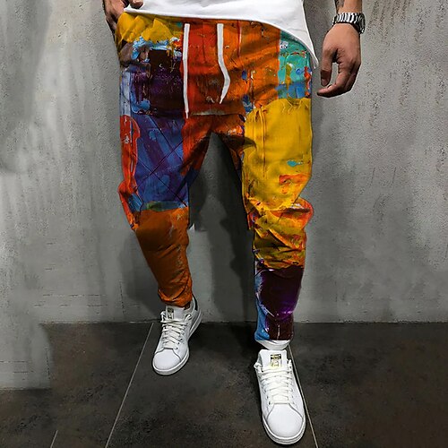 

Men's Joggers Trousers Casual Pants Drawstring Elastic Waist 3D Print Color Block Graphic Prints Comfort Breathable Casual Daily Streetwear Basic Fashion Green Blue Micro-elastic
