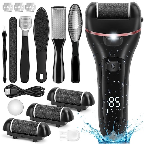 

Electric Callus Remover for Feet 2 Speed Electric Foot File Rechargeable Foot Scrubber Pedicure kit for Cracked Heels and Dead Skin with 3 Roller Heads