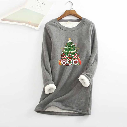 

Women's Plus Size Christmas Fleece Tops Animal Deer Print Long Sleeve Crew Neck Casual Sherpa Fleece Vacation Polyester Winter Fall Green Yellow / T Shirt Dress Tee Dress / Casual Dress