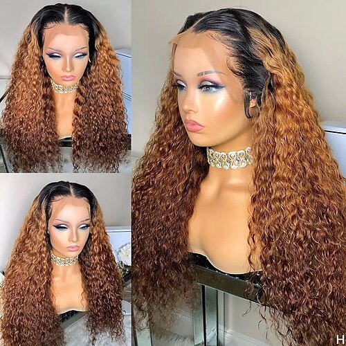 

Unprocessed Virgin Hair 13x4 Lace Front Wig Free Part Brazilian Hair Curly Water Wave Multi-color Wig 130% 150% Density with Baby Hair Highlighted / Balayage Hair Natural Hairline 100% Virgin / Long