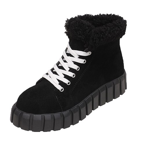 

Women's Boots Daily Lace Up Boots Booties Ankle Boots Winter Lace-up Flat Heel Round Toe Casual Suede Lace-up Almond Black