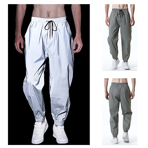 

Men's Joggers Slacks Trousers Casual Pants Shiny Pants Reflective Strip Solid Colored Lightweight Party Nightclub Gray