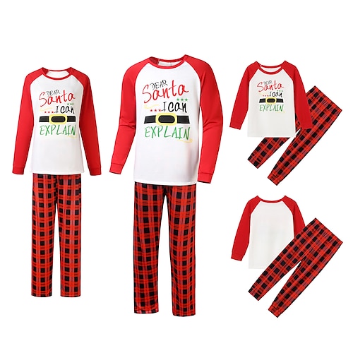 

Family Look Christmas Pajamas Plaid Letter Home White Long Sleeve Basic Matching Outfits