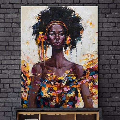

Handmade Oil Painting Canvas Wall Art Decoration Modern Figure Portrait African Girls for Home Decor Rolled Frameless Unstretched Painting