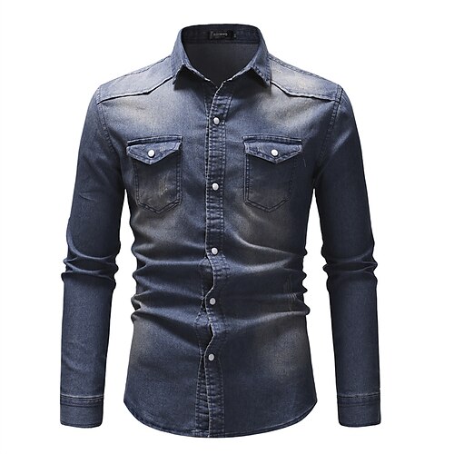 

Men's Denim Shirt Solid Color Turndown Sea Blue Light gray Dark Gray Light Blue Casual Daily Long Sleeve Button-Down Clothing Apparel Denim Fashion Streetwear Casual