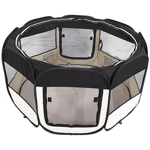 

45 Portable Foldable 600D Oxford Cloth & Mesh Pet Playpen Fence with Eight Panels Black