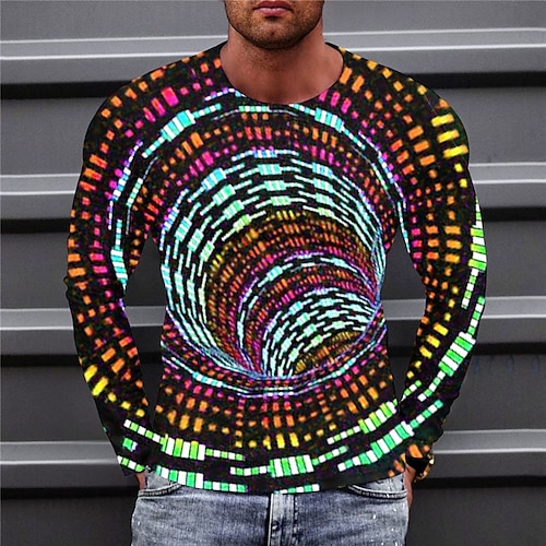 

Men's T shirt Tee Graphic Prints Technology Crew Neck Green Black Blue Pink Yellow 3D Print Outdoor Street Long Sleeve Print Clothing Apparel Basic Sports Designer Casual