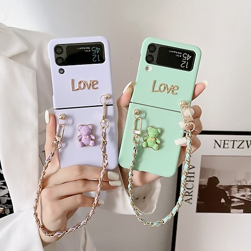 

Phone Case For Samsung Galaxy Back Cover Z Flip 4 Z Flip 3 Four Corners Drop Resistance with Wrist Strap Shockproof Animal Word / Phrase Solid Colored TPU PC