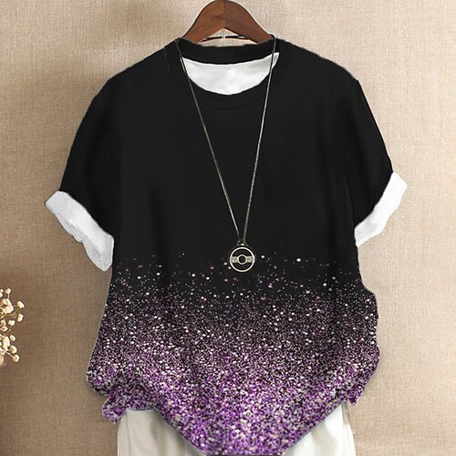 

Women's Plus Size Tops T shirt Tee Color Gradient Print Short Sleeve Crewneck Streetwear Daily Sports Cotton Spandex Jersey Spring Summer Green Blue