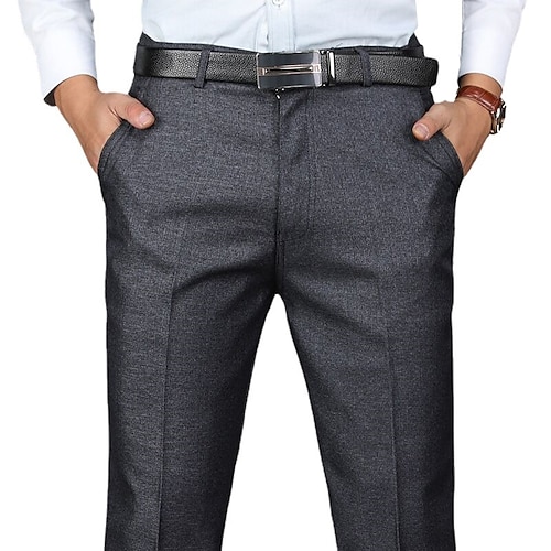 

Men's Dress Pants Trousers Chinos Pocket Plain Comfort Breathable Full Length Office Business Daily Chic & Modern Formal Black Deep Blue High Waist Micro-elastic