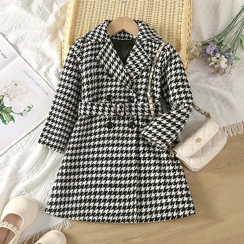 

Toddler Girls' Woolen Coat Plaid Fashion School Coat Outerwear 7-13 Years Winter Black / Cute / Fall