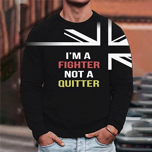 

Men's Sweatshirt Pullover Black Crew Neck Letter Graphic Prints National Flag Patchwork Print Daily Sports Holiday 3D Print Streetwear Designer Casual Spring & Fall Clothing Apparel Hoodies