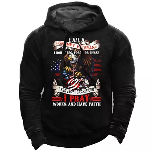 

Men's Pullover Hoodie Sweatshirt Black Navy Blue Hooded Graphic Prints Eagle National Flag Print Daily Sports 3D Print Basic Streetwear Designer Spring & Fall Clothing Apparel Hoodies Sweatshirts