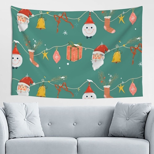 

Christmas Holiday Party Wall Tapestry Art Santa Claus Decor Blanket Curtain Picnic Tablecloth Hanging Home Bedroom Living Room Dorm Decoration Fireplace Stocking Gift Polyester