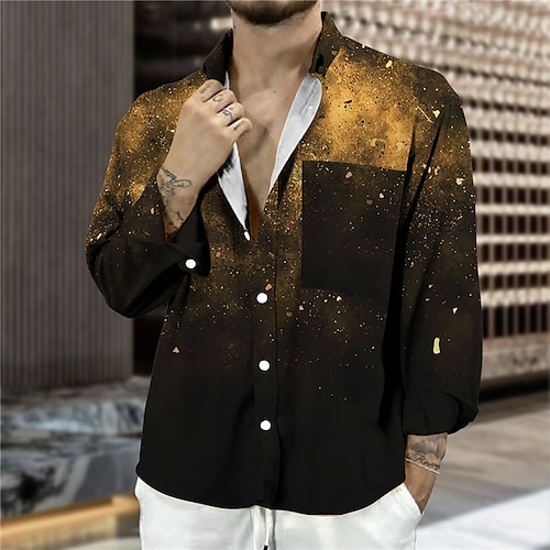 

Men's Shirt Gradient Turndown Gold 3D Print Outdoor Street Long Sleeve Button-Down Print Clothing Apparel Fashion Designer Casual Breathable