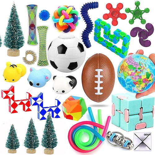 

32Pcs Fidget Toys Pack Fidget Toy Sensory Set Decompression Toy with Push Pop Bubble Inf-inite Cube Stress Relieves Sqeeze Poppet Toy for Adults Kids Party Favors Bags Fillers