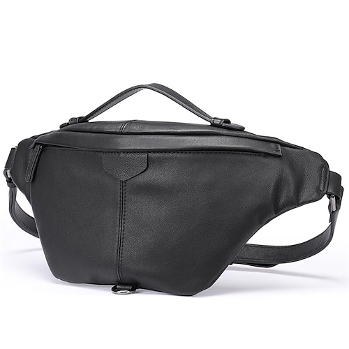 

Men's Fanny Pack Sling Shoulder Bag Crossbody Bag Nappa Leather Cowhide Zipper Solid Color Daily Black