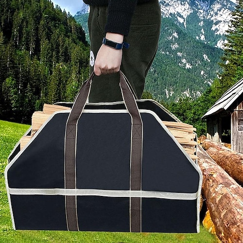 

Canvas Firewood Carrier Log Tote Bag Indoor Fireplace Log Carrier Holders Woodpile Rack Fire Wood Carrying Outdoor Tubular Birchwood Stand by Hearth Stove Tools