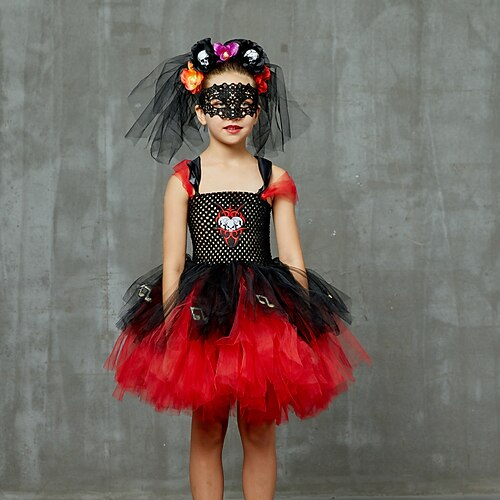 

Kids Girls' Halloween Dress Color Block A Line Dress Above Knee Dress Performance Cotton Sleeveless Costume Dress 4-12 Years Spring Black / Party / Summer