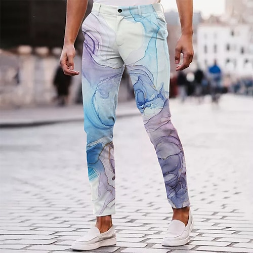 

Men's Dress Pants Joggers Chinos Trousers Pocket 3D Print Graphic Prints Comfort Soft Office Business Basic Fashion Blue White / Spring