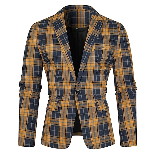 

Men's Fashion Blazer Regular Plus Size Checkered Single Breasted One-button Orange 2022