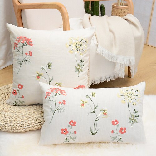 

Floral Embroidery Pillow Cover Decorative Pillowcase Throw Cushion Cover for Sofa Couch Bed Bench Living Room 1PC