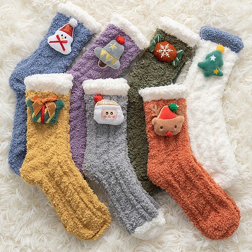 

Women's Christmas Lingeries Gift 1 Pair Socks Slipper Socks Fashion Cute Comfort Cartoon Warm Green Blue Purple